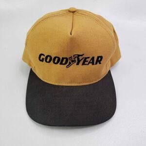 Vintage Good Year Tire Hat Cap Snapback Yellow Black Canvas Trucker